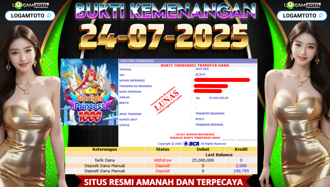 SELAMAT KEPADA MEMBER SETIA LOGAMTOTO BERHASIL JACKPOT DI PERMAINAN SLOT STARLIGHT PRINCESS 1000